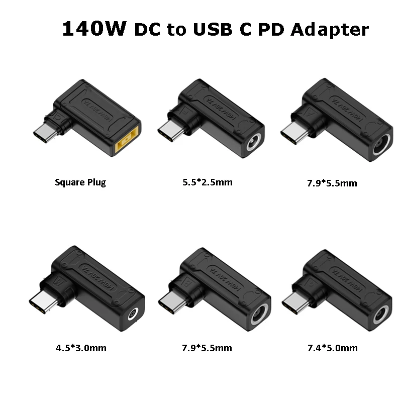 140W DC Jack Plug to USB Type C PD Adapter 7.4x5.0 4.5x3.0 5.5x2.5 6.0x3.7mm Universal Laptop Charger Connector 5V 20V Converter