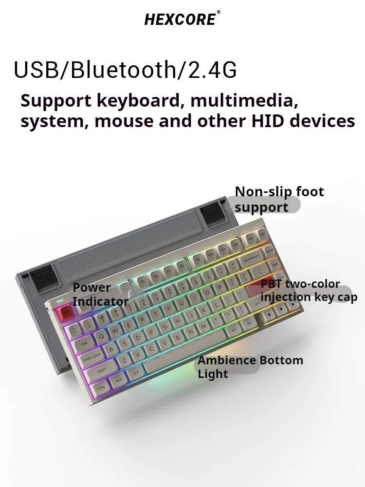 HEXCORE W800 Mechanical Keyboard Bluetooth Three Mode Hot Swap Hexcore Link E-sports Gaming Keyboard RGB PC Gamer Accessories