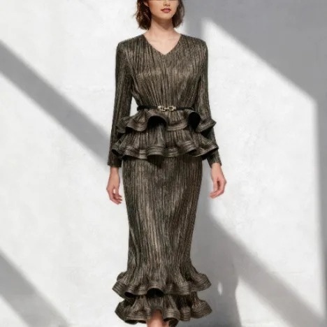 

Miyake Fold New 2025 Autumn/Winter Half Skirt Set, Women's Two Piece Set, Autumn Fold Top, High Grade and Slimming, Complete Set