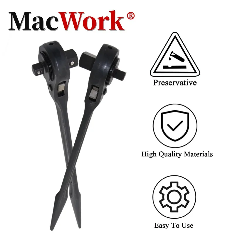 

16 inch Double Ended Ratchet Pointed Tail Wrench Heavy Duty 3/4" 1/2" Dual Drive Toughbuilt Multitool Spanner Hand Tools
