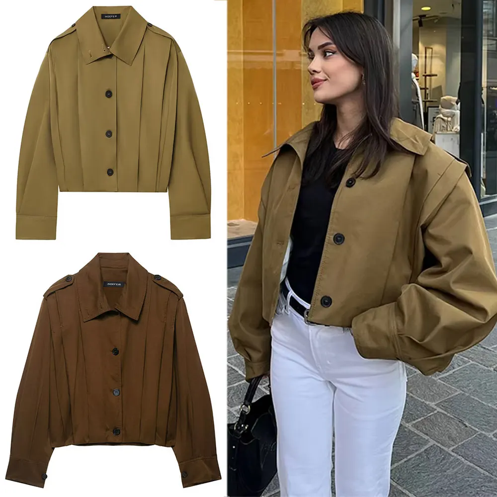 

HH женские винтажные однотонные пальто с лацканами, однобортная куртка с длинными рукавами, осенняя женская свободная повседневная верхняя одежда, уличные куртки