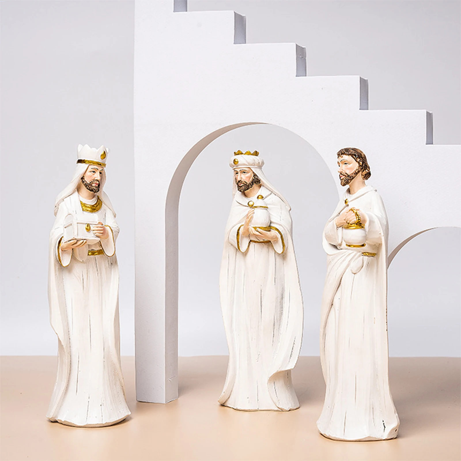 Nativity Scene Decor Set Vivid White Unique Design Christmas Gift 40 × 22 × 8 Cm Durable Resin Party Supplies Crafts