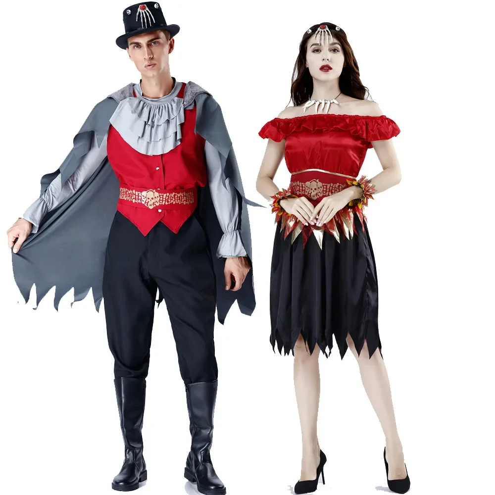 Horror Enge Cosplay Kostuum Voor Mannen Carnaval Feestdag Van De Dode Zombie Vampier Ghost Mantel Sets Capuchon Outfit Vrouwen