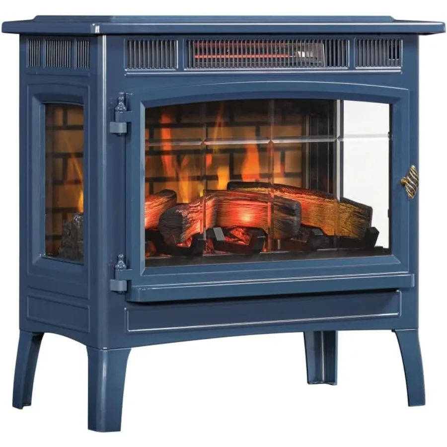 

Freestanding Electric Fireplace Stove Heater with 3D Flame Effect for 1000 Sq. Ft. Room Navy Ideal for Living Rooms Bedrooms an