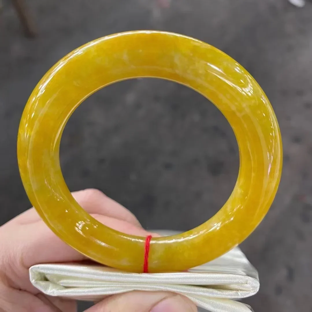 

Newest Natural Jadeite Jade Bracelet Round Rod Yellow-Jade Delicate Bangles Handring Elegant Fine Jewelry