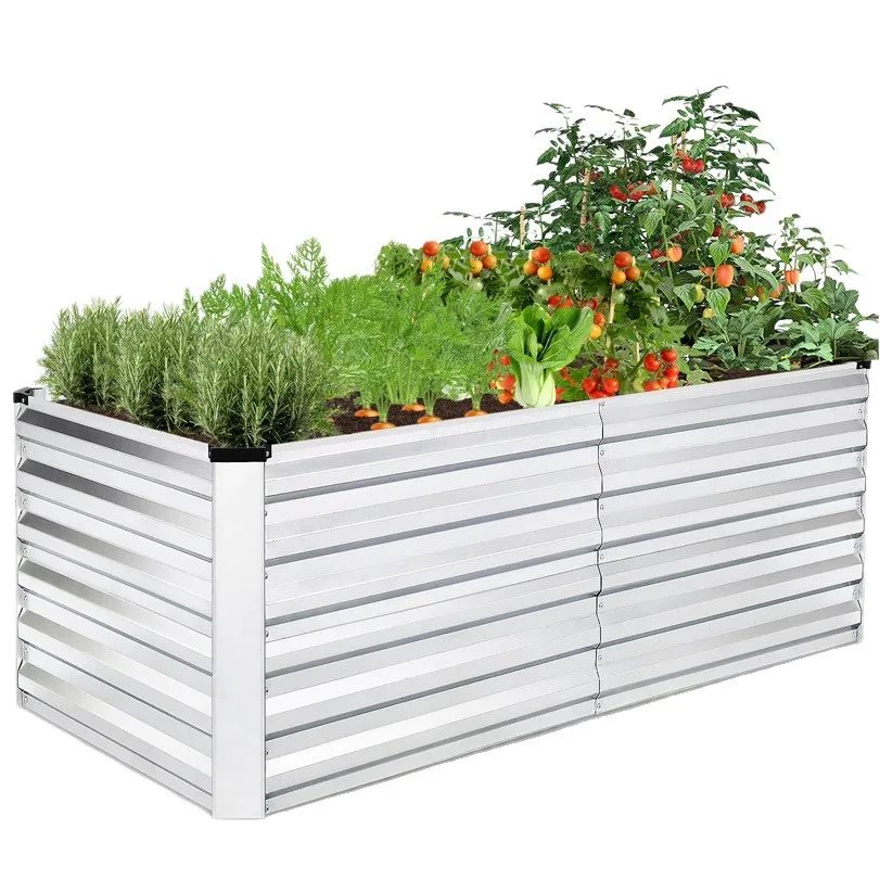 Galvanized flower bed  large metal garden flower box galvanized steel vegetable flower vanilla outdoor planting box