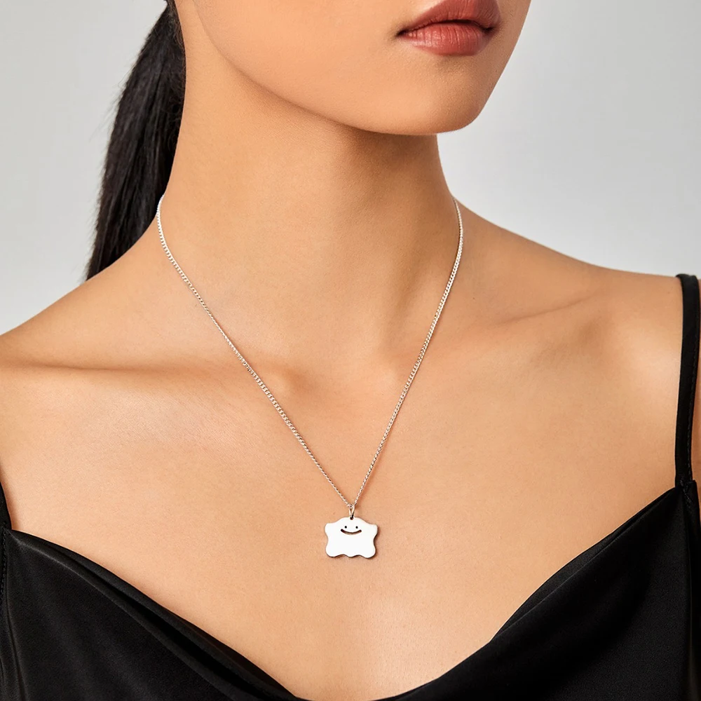 DGIDDK Stainless Steel Necklace Cute Hip Hop Hundred Little Monster Smiley Pendant Necklace For Women Jewelry Daily Matching