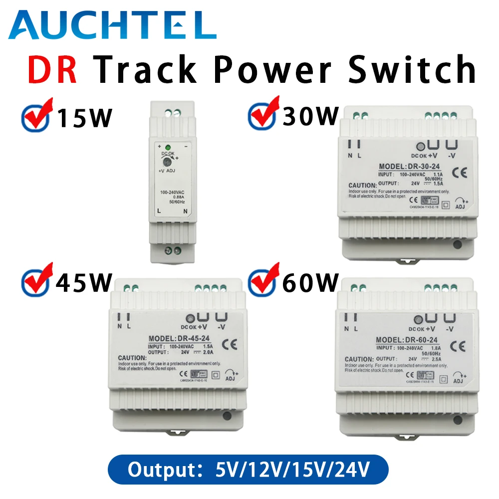 15W 30W 45W 60W Single Output 5V 12V 15V 24V Industrial Din Rail Power Supply Switch DR-15 DR-30 DR-45 DR-60