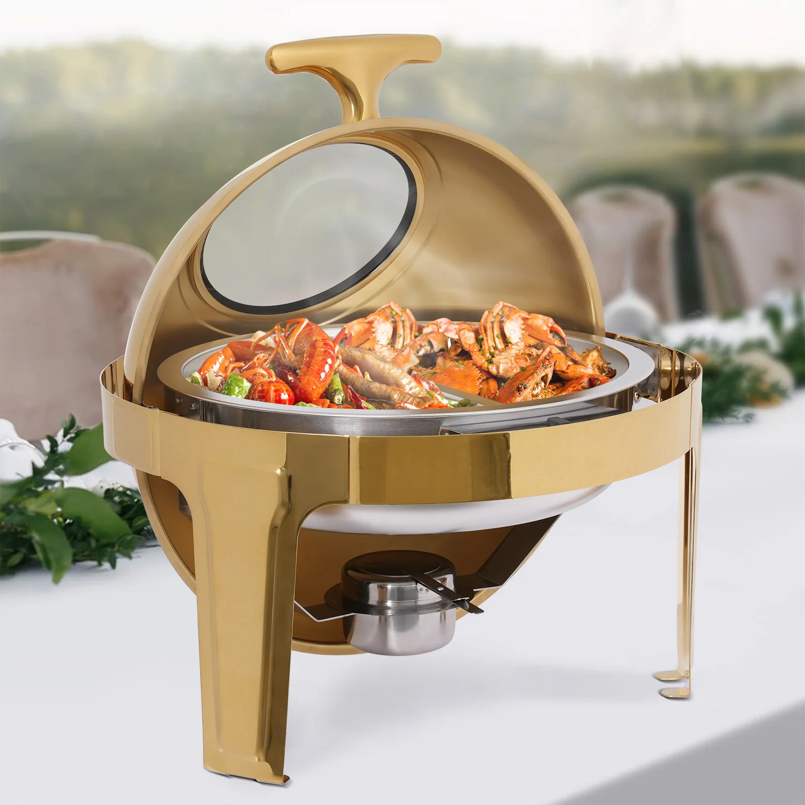 Chafing Dish Buffet Set Exquisite Appearance Round Chafing Dish Buffet Warmer with Alcohol Fuel Stove 46.5*51.5cm