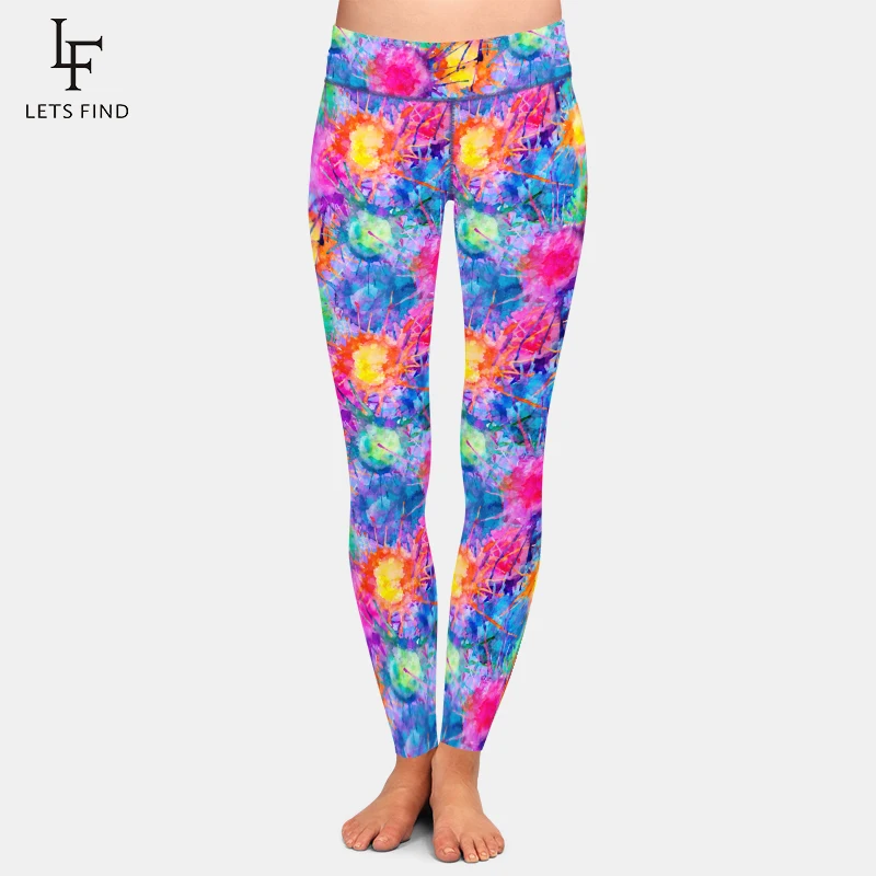 Letsfind pintura a óleo design feminino calças de cintura alta moda feminina conforto macio fitness elasticidade leggings