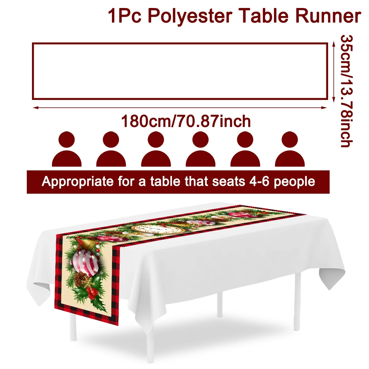 Retro Christmas Clock Table Runner Xmas Bell Pine Cone Patterns Polyester Table Flag for Festive Winter Holiday Party Decor