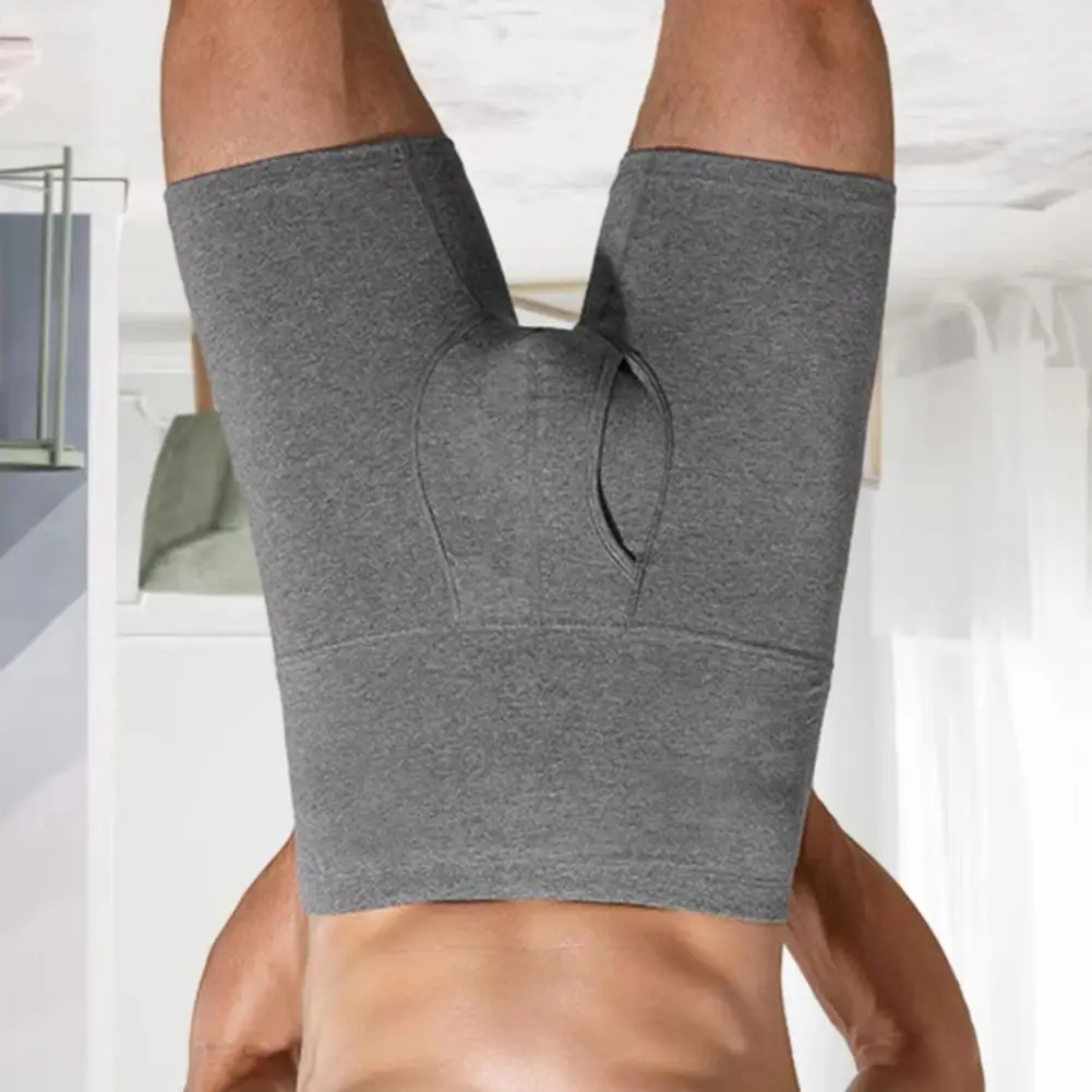 Men Cotton Underpants High Waist Lengthened Solid Color Wide Waistband Waist Protection High Elasticity Open Crotch Soft Breatha