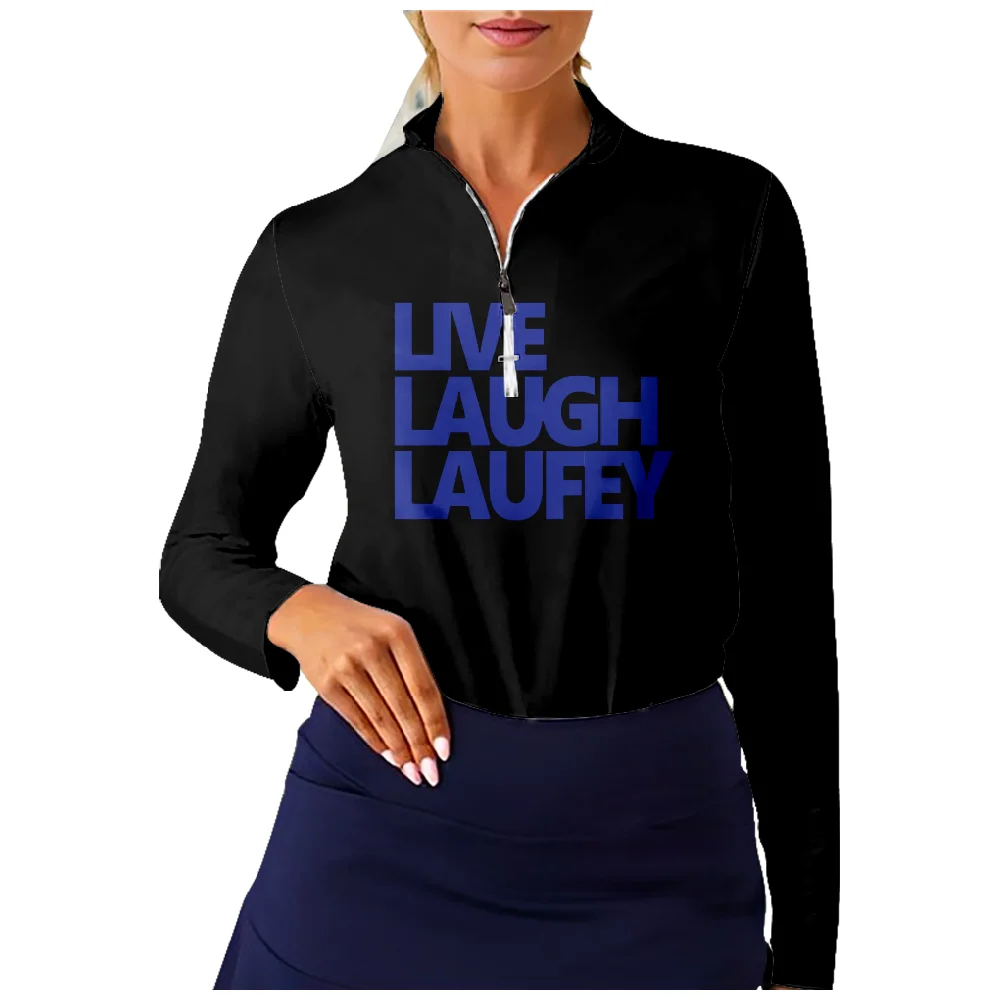 Laufey Live Laugh Shirt Women's Long Sleeve Half Zip Stand Collar Tops Casual Golf Shirts Sportswear