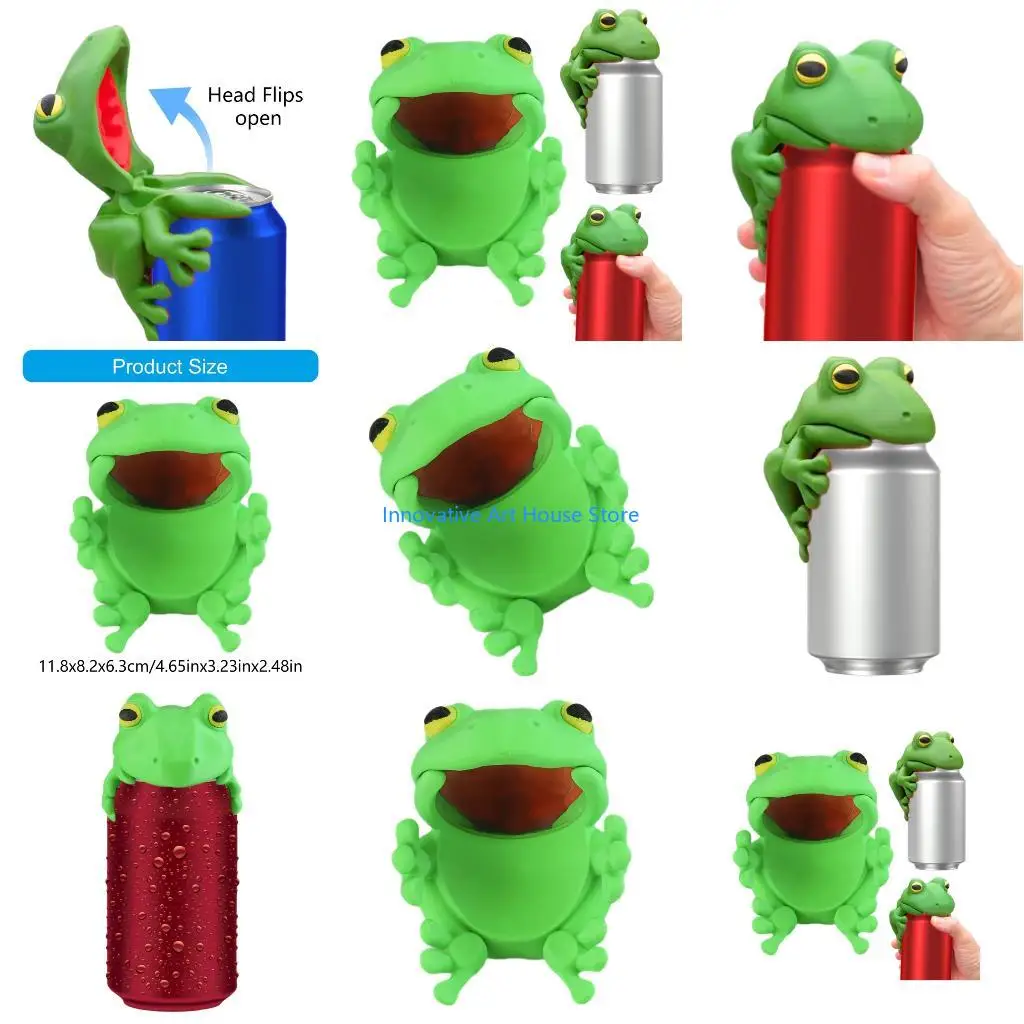 E1PC Cartoon Frogs Themed Can Lid Cover Prevents Spills Maintains Carbonation Easy Cleaning Silicones Ornament Party Essential