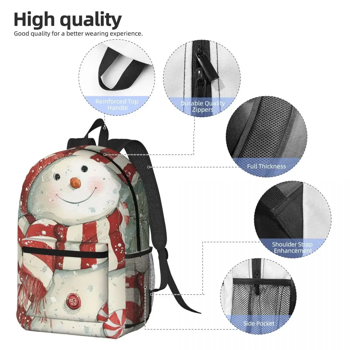 Festive Snowman Christmas Backpack Student BookBag Kids School Bag Computer Shoulder Bags for Men Women
