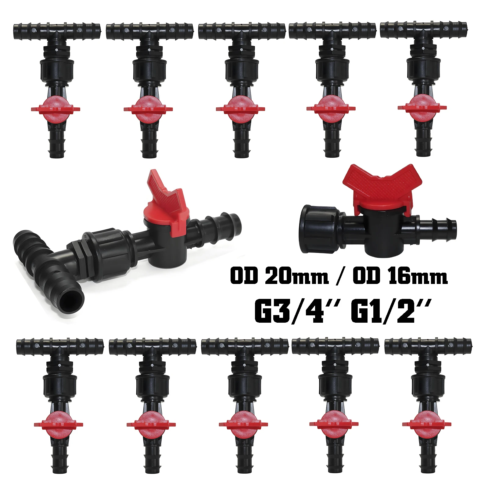 Drip Irrigation Plastic Ball Valve Barbed Tee Connector PE Pipe Irrigation 3-Way Splitter / Garden Water Hose Barb Tee Fitting