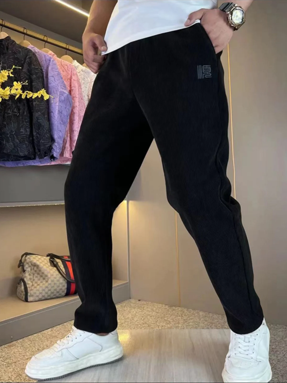 

Men's Thiened Fce Lined Straight Leg Casual Pants Elastic Waist Cargo Pants Autumn Winter Corduroy Faion Urban Sle