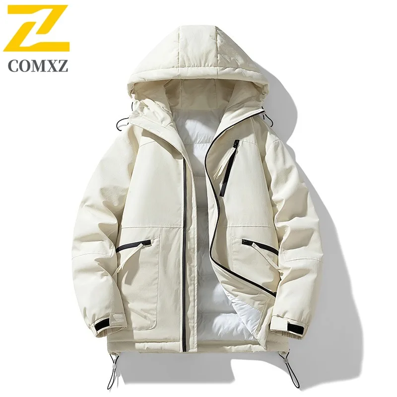 COMXZ 2025 Winter New Padding Coat Japanese Style Trendy Thickened Loose Fit Warm Hooded Cotton Coat Daily Cold Proof Outerwear