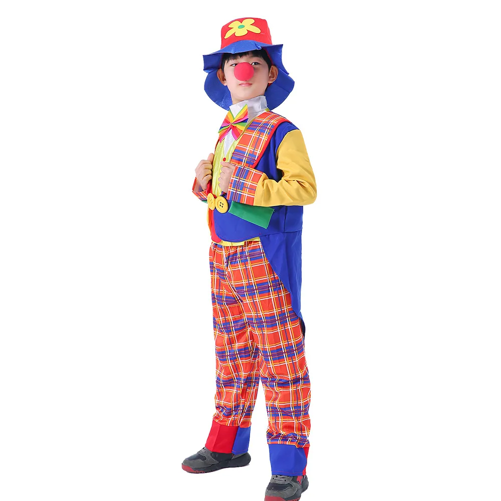 Children's Clown Costume Circus Stage Performance Boys Girls Joker Cloth Halloween Cosplay Dance Tuxedo Swallow-tailed Coat