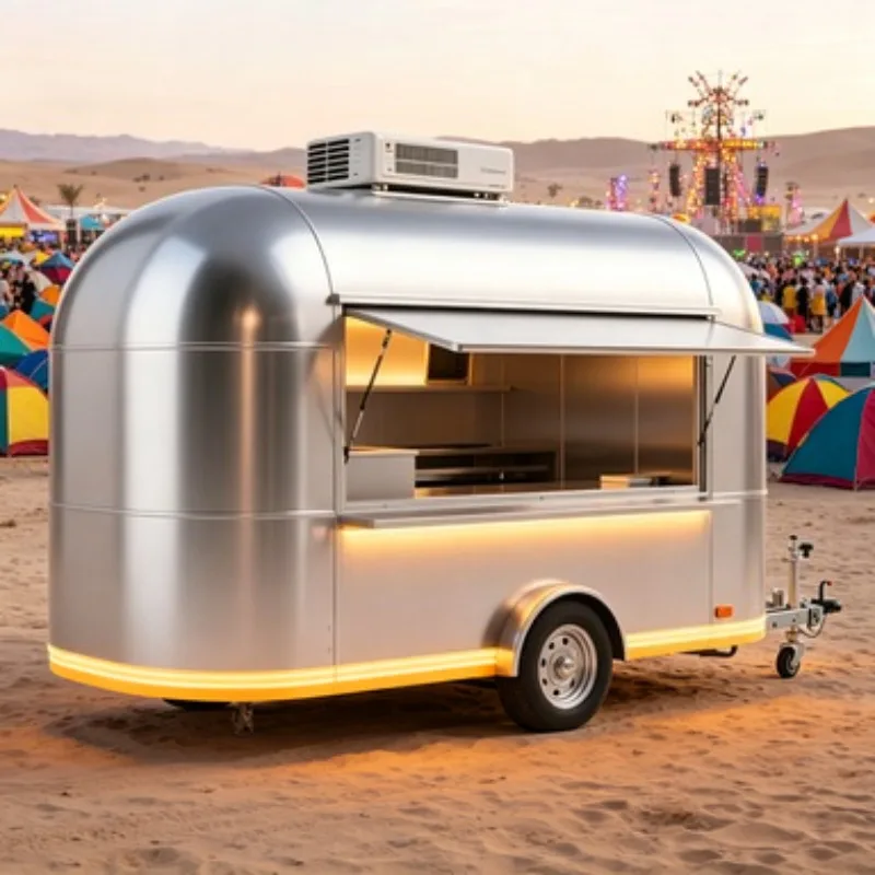 Camp BBQ Food Trailer Square Pizza Waffle Truck Mobile Kitchen Concession Cart