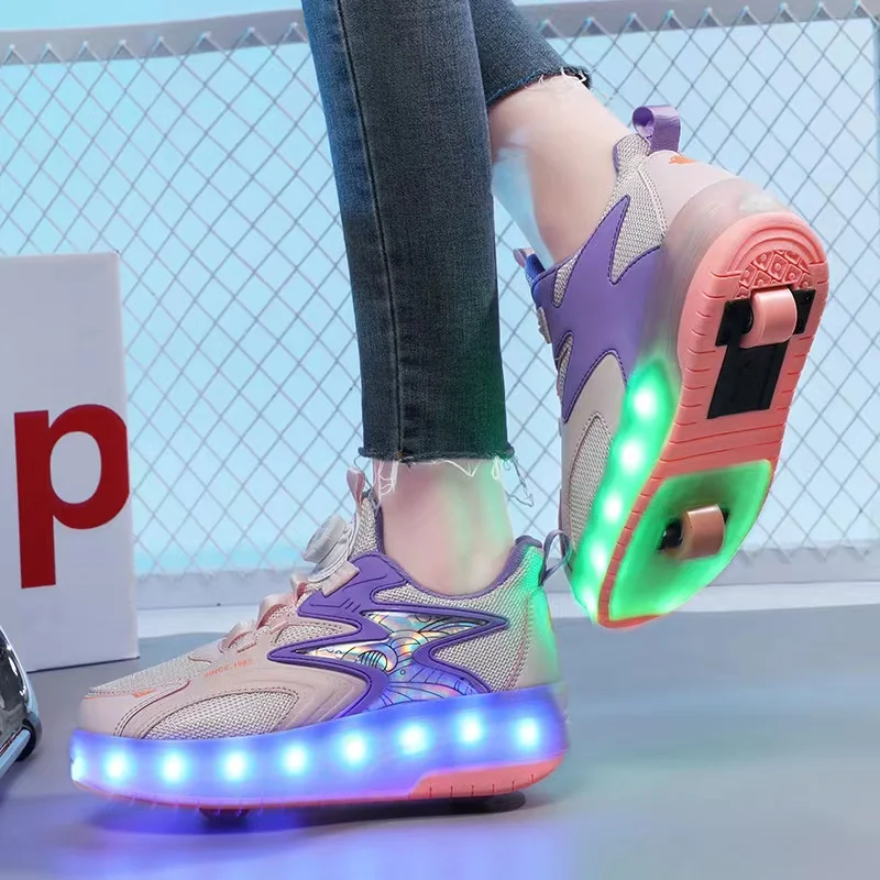 Detachable Luminous Sneakers with LED Light for kids，Roller Skate Shoes, USB Charging, Two Wheels Blade, Kids Flying Sneakers