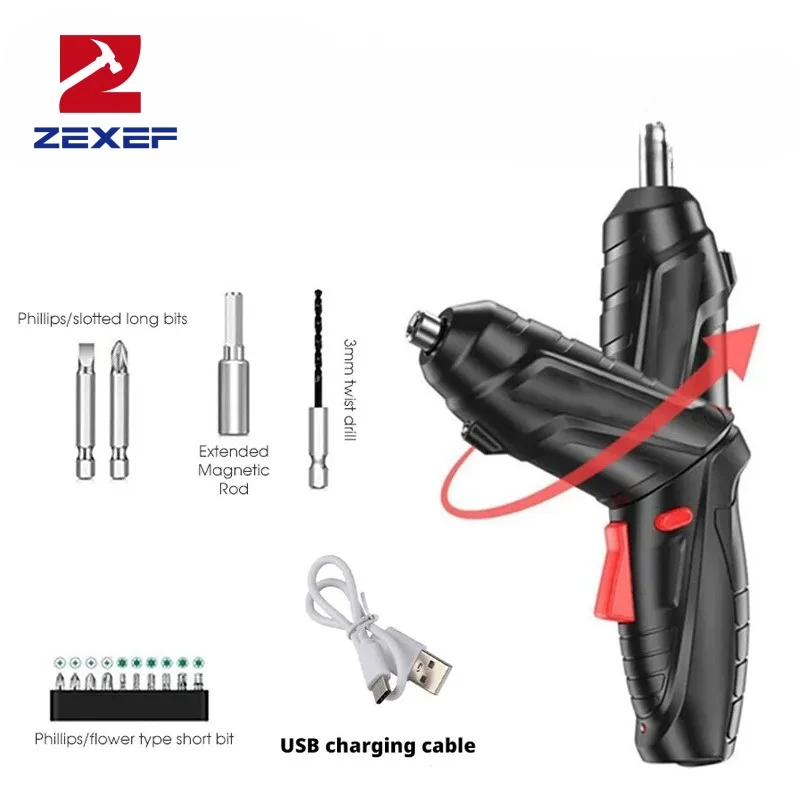 ZEXEF-Ensemble d'outils électriques pour l'entretien et la réparation à domicile, batterie au lithium 3.6 mAh, mini perceuse électrique, tournevis sans fil, 1800 V