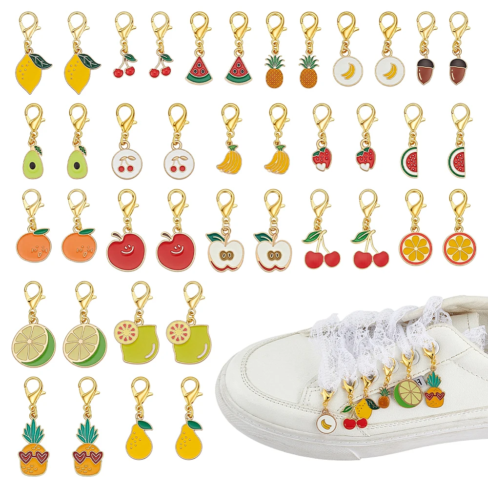 40Pcs 20 Styles Shoes Charms Alloy Enamel Shoe Charms for Sneakers Pineapple Watermelon Cherry Fruit Shoe Charm