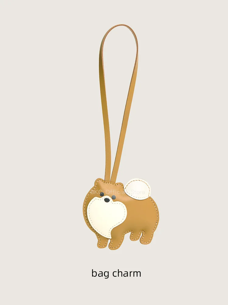 Pomeranian Dog Bag Charm Sheep Leather Full Handmade Wax Thread Saddle Stitch Cute Puppy Handbag Pendant Key Ornament