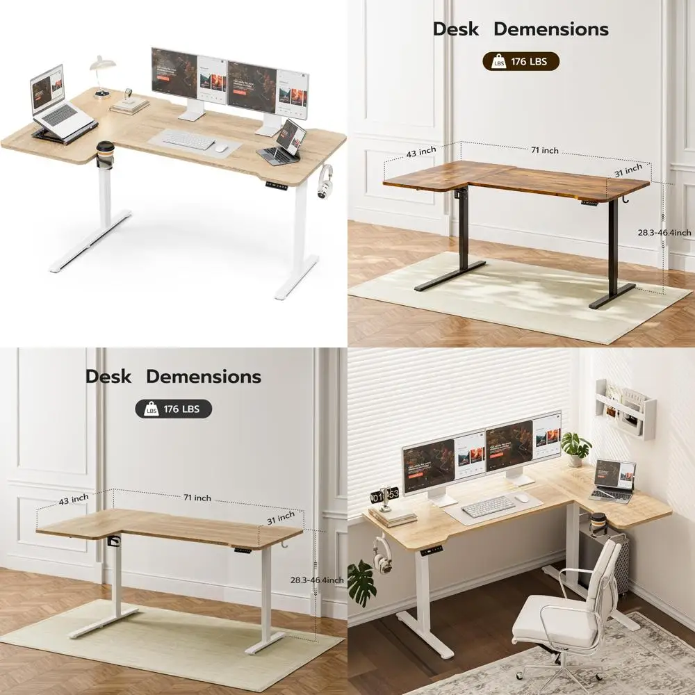 

Adjustable Height L-Shaped Electric Desk for Home Office and Gaming, Reversible Corner Desk for Standing and Sitting