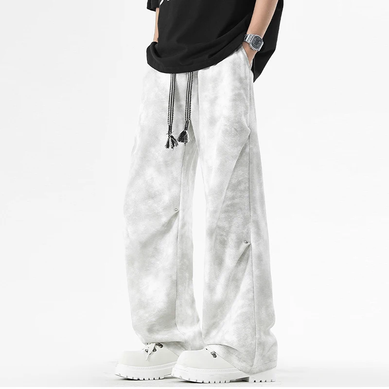 2025 Pantaloni larghi dritti e larghi casual da uomo della nuova primavera e l'estate Pantaloni lunghi tie-dye stile design di tendenza della moda