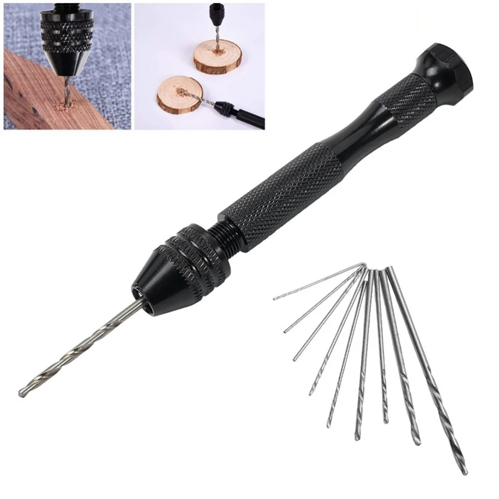 0.3-3.2mm Small Hand Drills Woodworking Drilling Tool With 10pc Drill Bits 0.8-3.0mm For Models Hobby Manual Drilling Hand Drill