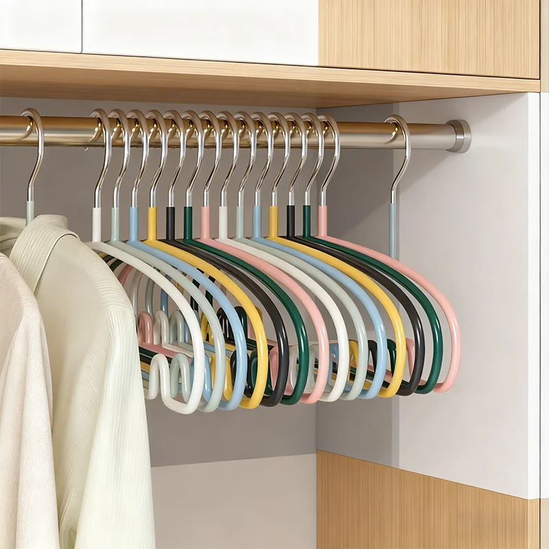 10pcs Non-Slip Coated Metal Hangers Thicken No Trace Hanger For Clothes Suit Coat Shirt Jacket Hanging Hanger with Round Notches
