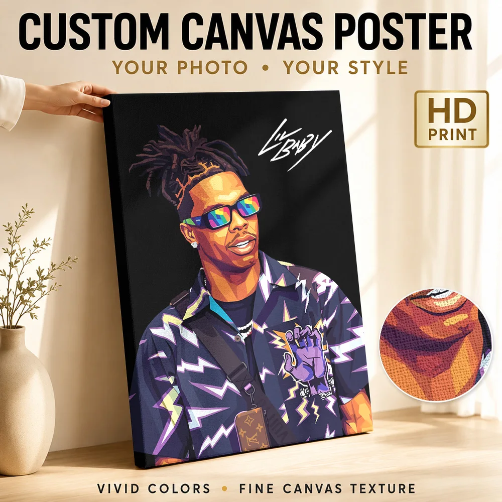 Lil Baby Portrait Canvas Painting Poster Customized Photo Retro Music Wall Art for Studio Decor Collectible Ready to Hang Gift