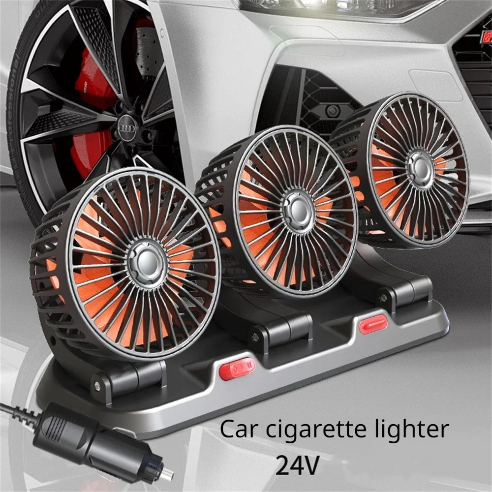 Autoventilator 360° °   Verstelbare 3-kops luchtventilator Automotive elektrische ventilator USB/12V/24V ventilator 2 snelheden Auto stille ventilator voor thuis bureau kantoor en auto