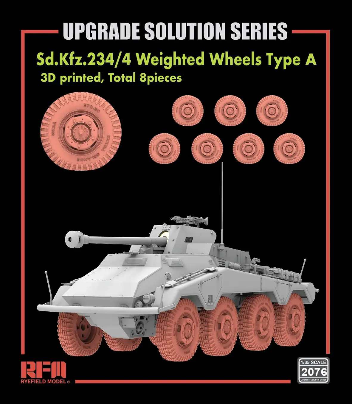 

RYEFIELD 2076 1/35 Sd.Kfz.234/4 Weighted Wheels Type A 3D printed, Total 8pieces