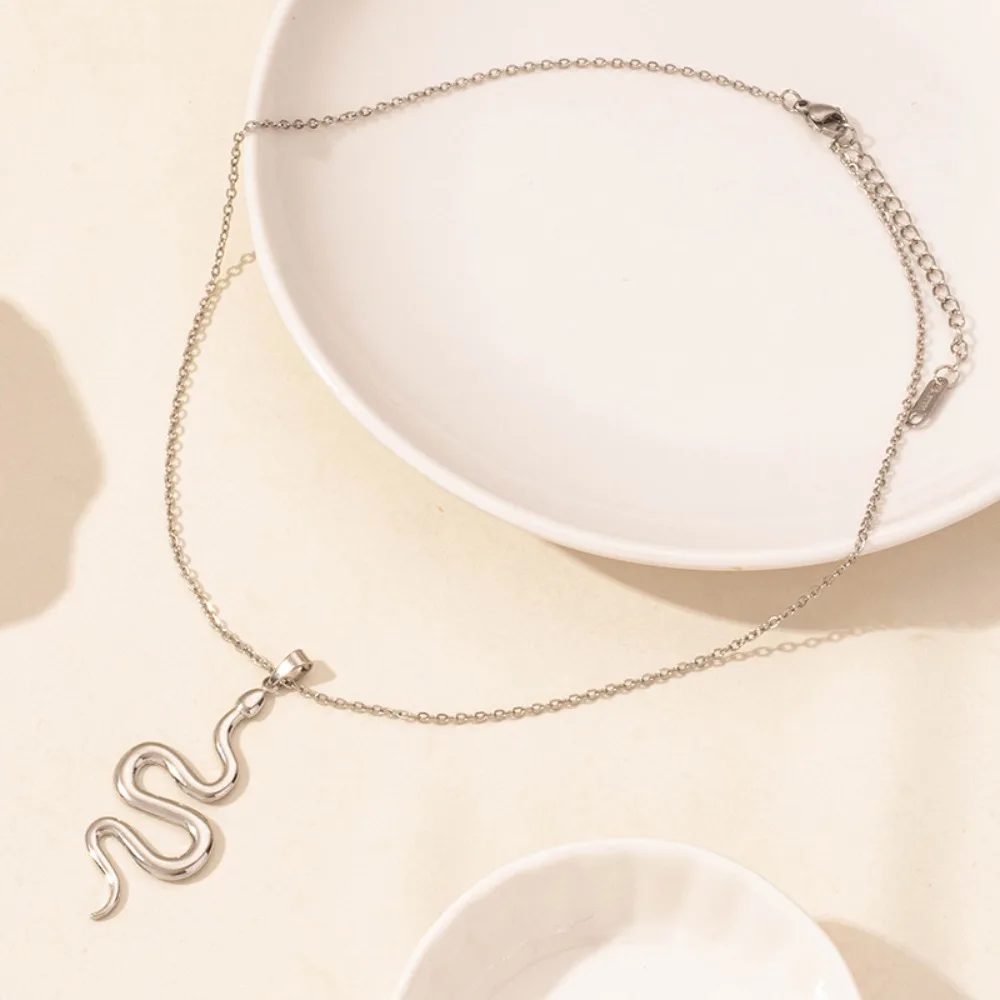 

Creative Elegant Snake Pendant Necklace Electroplate Punk Collarbone Chain Hip Hop Golden Silver Sweater Chain Women