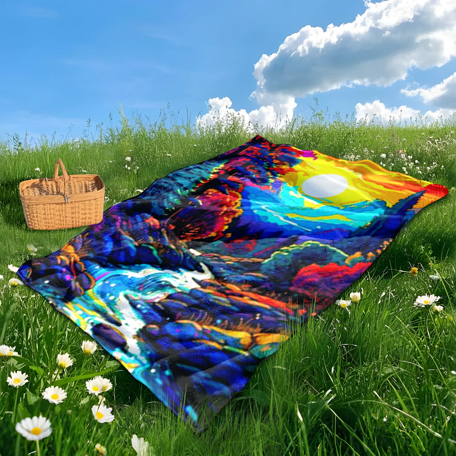 Mountain Stream Red Tree Blanket For Outdoor Decor And Rustic Nature Inspired Forest Ambiance Design