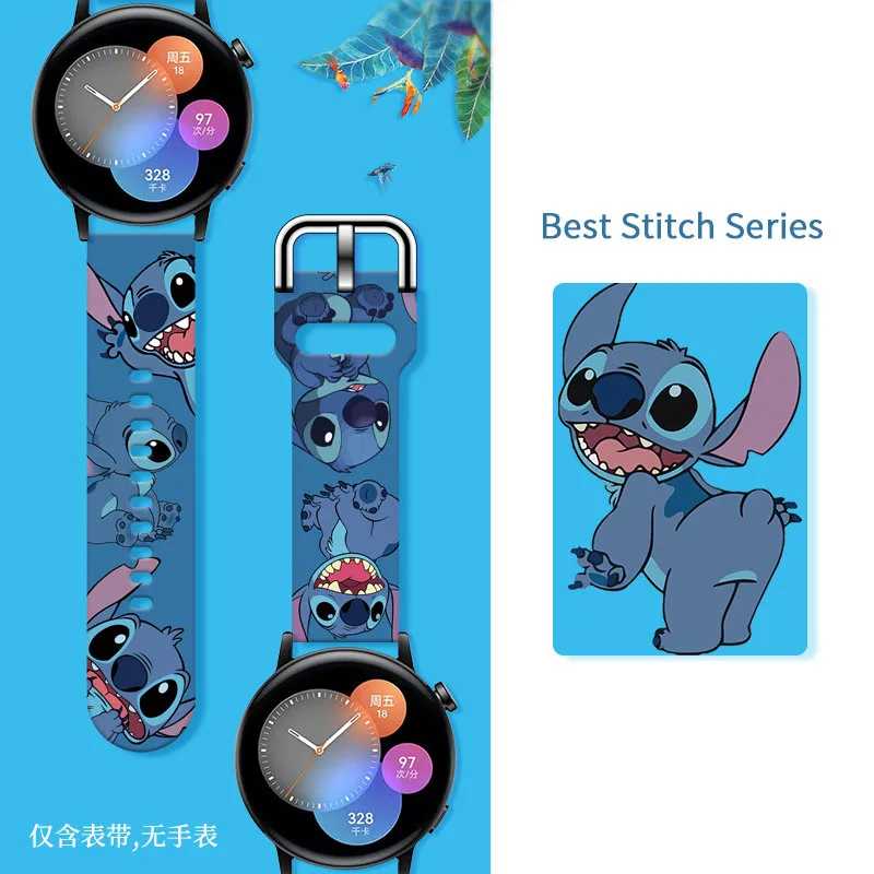 Disney Lilo Stitch Angel Printed Silicone Strap For Samsung Huawei GT Watch FB-Versa 22MM 20MM Watch Band Cartoon Accessories