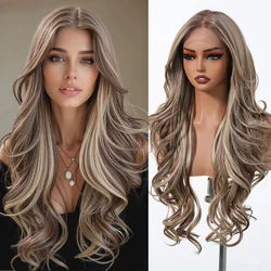 DWY Long Layer Hair Brown Blonde Highlight 13*4 Lace Front Wigs For Women Daily Cosplay Body Wave Synthetic Wig High Temperature
