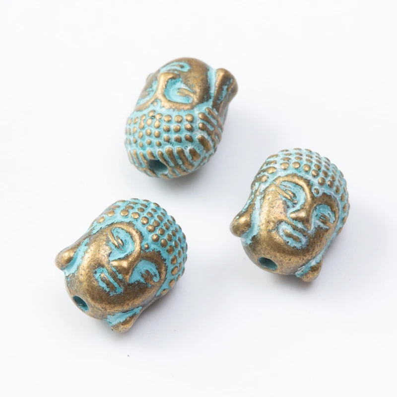 New 10pcs/lot 10MM Antique Patina Zinc Alloy Buddha Head Charms Beads Fit for Bracelet Necklace Crafts Making DIY Accessaries