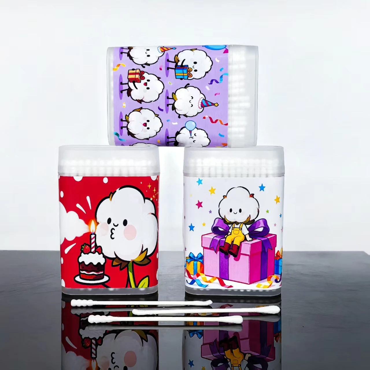 สำลีก้านยาว 300 ชิ้น สำหรับวันเกิด, สำลีก้านสองหัวแบบก้านบางสำหรับใช้ในครัวเรือน, สำลีก้านสำหรับเป็นของขวัญวันเกิด