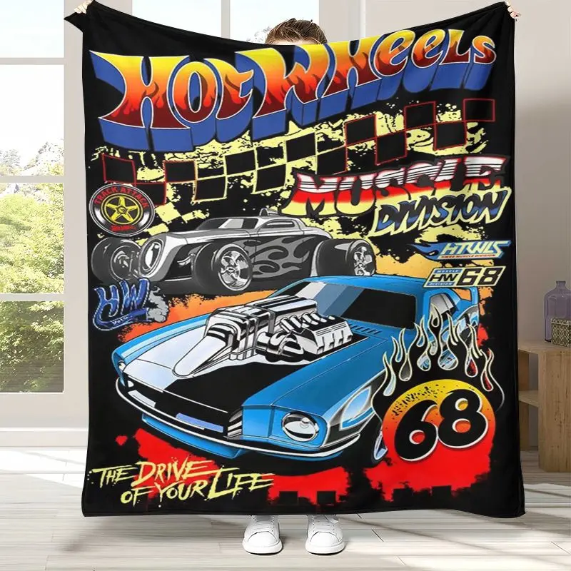 H-Hot Wheels Track Cityscape Racing Cartoon Flannel Throw Blanket,Cozy Warm Blanket for Bed,Sofa,Living Room,Camping,Home Decor