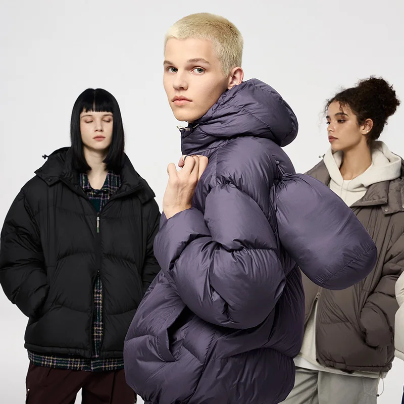 INFLATION Lightweight Puff Down Jacket Unisex Winter 90% Down Classic Solid Color Hooded Loose-Fit Men Coat