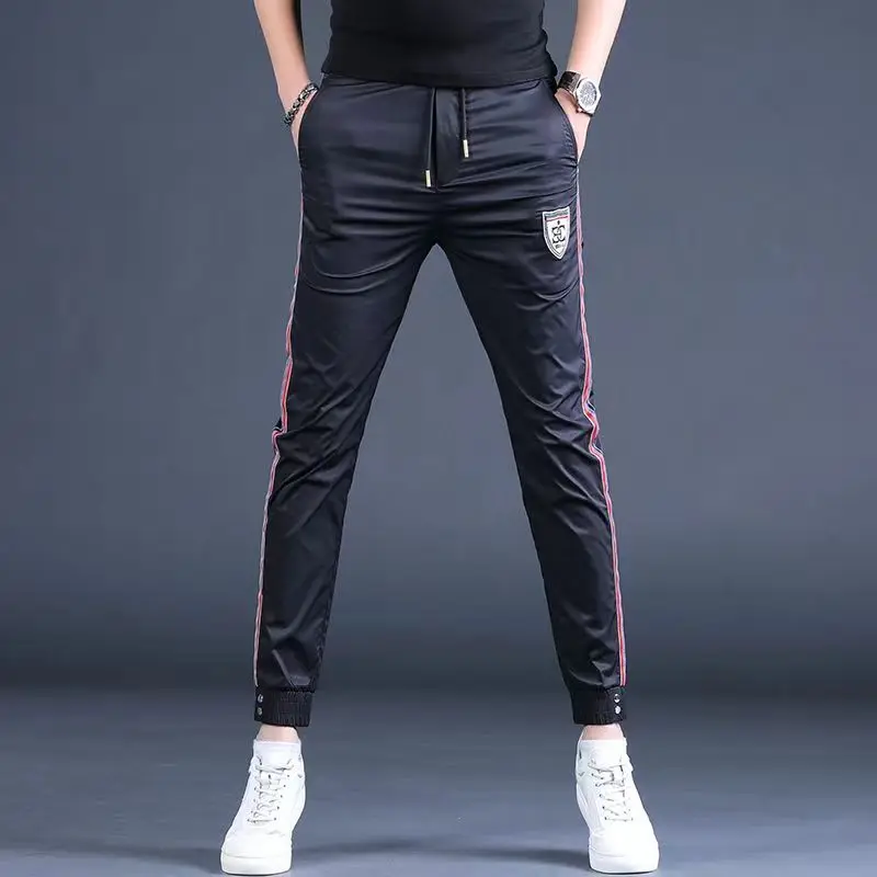 

Summer New Sle Men's Slim Fit Casual Pants Ice Silk Thin High End Spor Trousers Youth Active Sle Daily Wear
