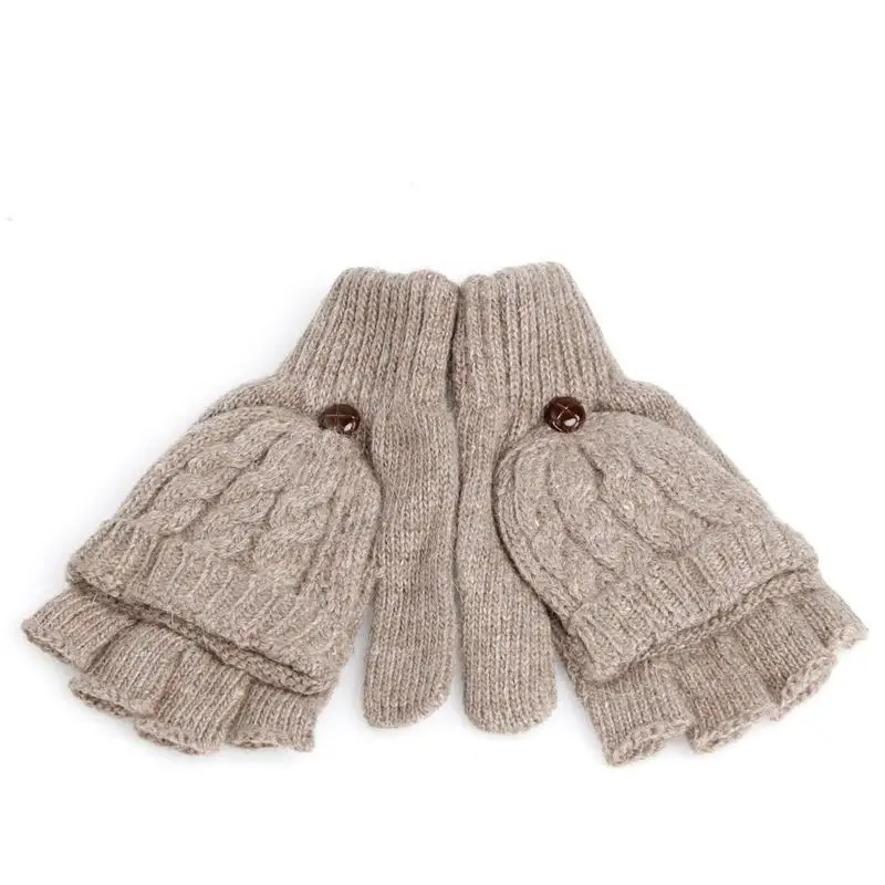 39BD Schwarz Grau Kaffee Kurzer halber Finger fingerloser Wollstrick-Handgelenkhandschuh Winter warm – Detail 6