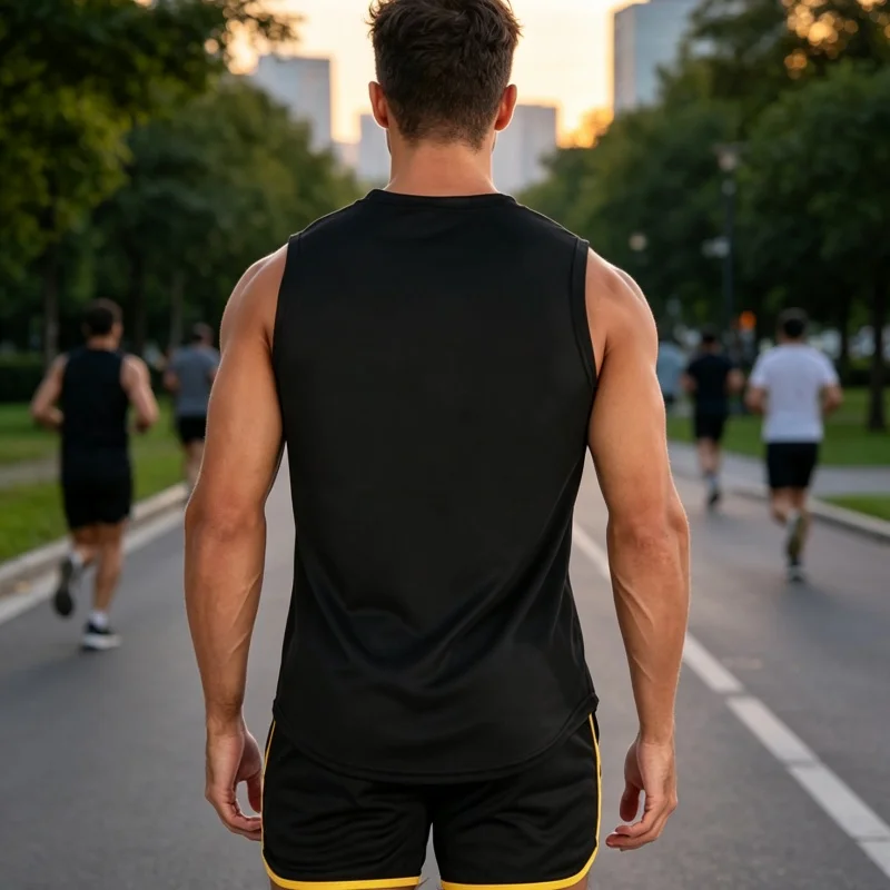 Men's running Tank Top Sportswear Sleeveless Shirt Male Mesh Breathable Tops round collar Sports Vest Undershirt men Gyms Vest