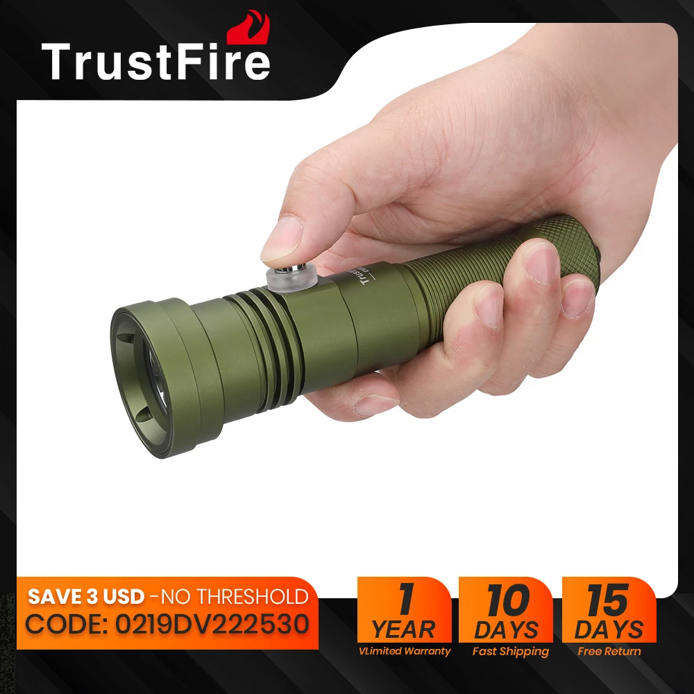 Trustfire DV30 Diving Flashlight 3000lm 21700 Diving Lantern Six-speed dimming mode Scuba IP68 Waterproof 6500K Underwater Torch