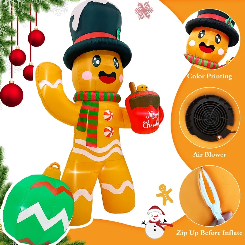 Gingerbread Man Cocoa Cup with LED Garden Ornament Christmas Air Model Christmas Inflatable New