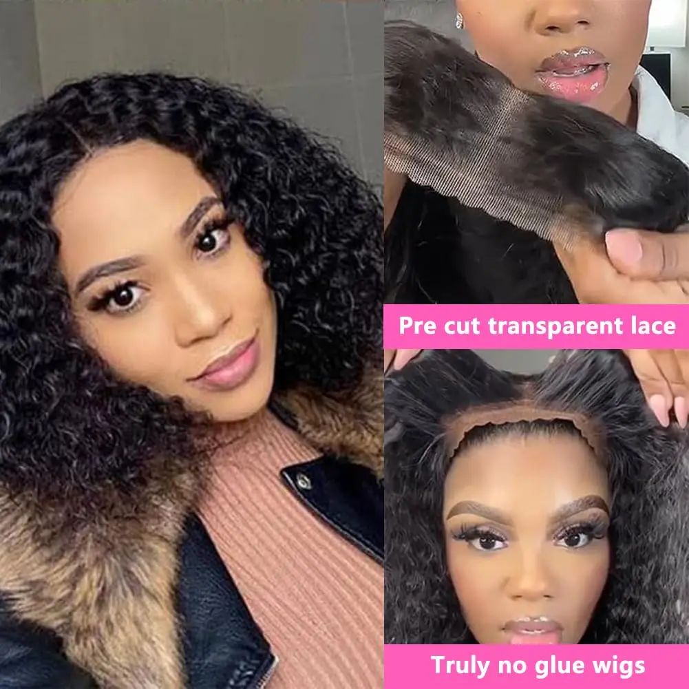 Ready To Wear Glueless Bob Wigs Human Hair Short Brazilian Deep Wave Frontal Wigs Glueless Curly Closure Human Hair 180% on Sale image 2