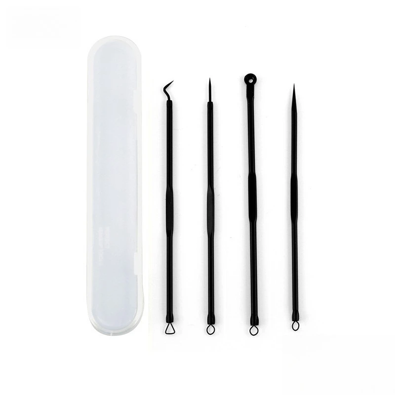 مجموعة إبر حب الشباب مكونة من 4 قطع، أداة إزالة الرؤوس السوداء، مستخرج كوميدون مطلي بالكروم لتظليل البثور، والعناية بالوجه #5